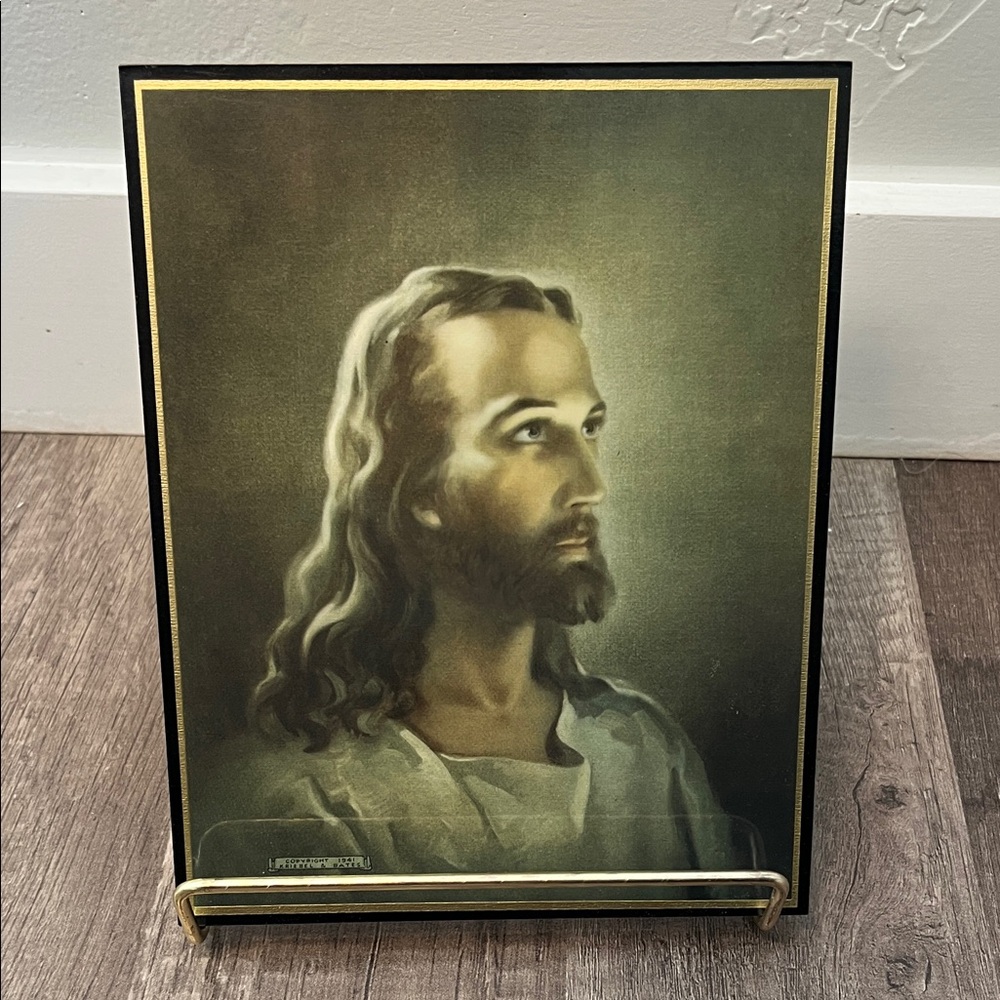 Vintage 1941 Warner Sallman “Head of Christ” Wood Plaque — 6” x 7.5”